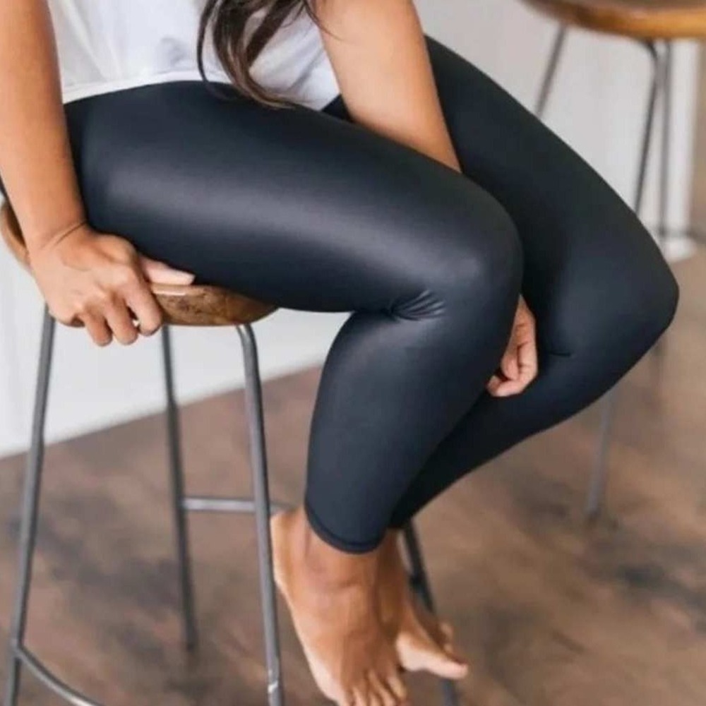 Zyia Active Black Metallic Shimmer High Waisted Leggings Womens XL Athletic